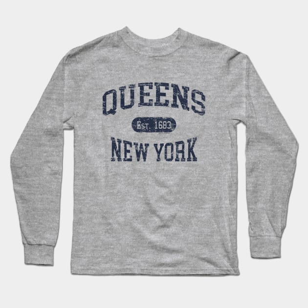 Queens NY Vintage Distressed Retro Print Long Sleeve T-Shirt by FireflyCreative